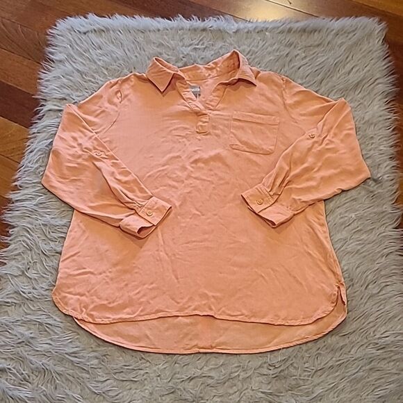 Chicos womens light orange soft rayon flowy button up back‎ long sleeve shirt - Picture 1 of 7